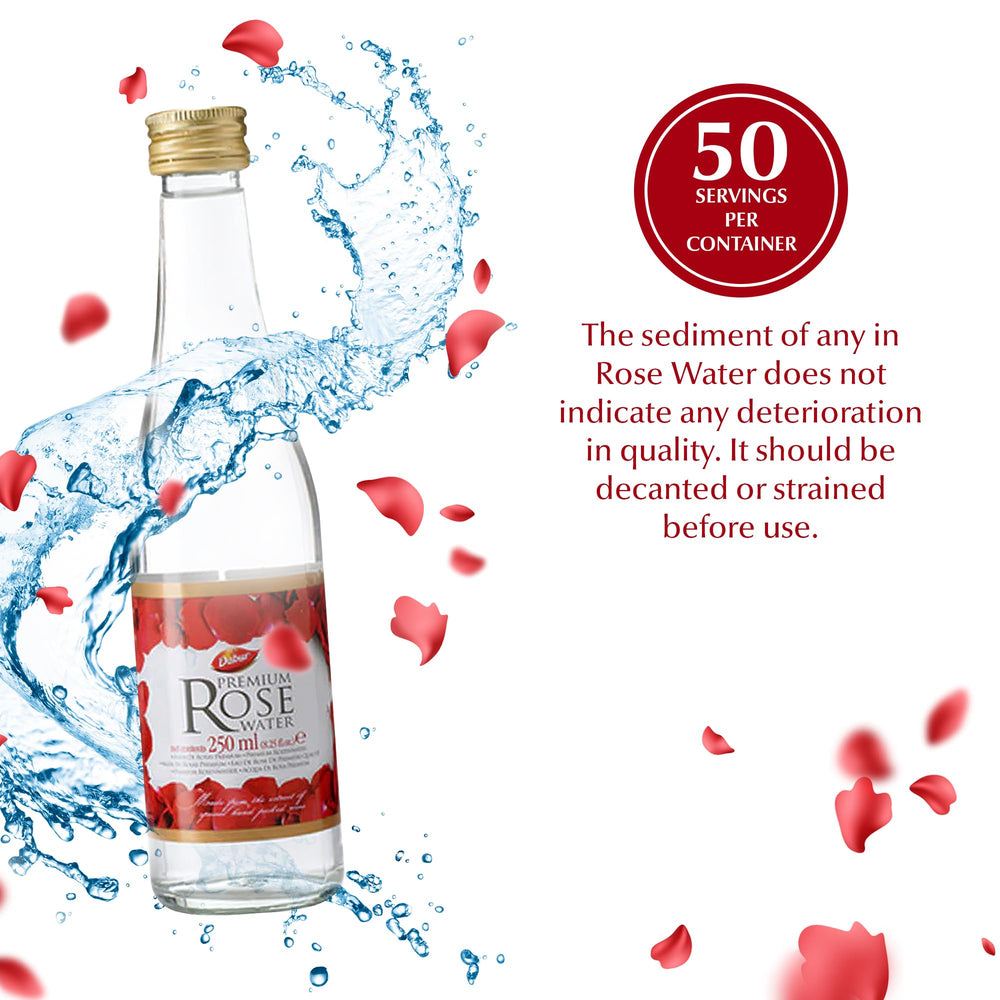 Dabur Agua de Rosas, uso culinario para toques florales en recetas.