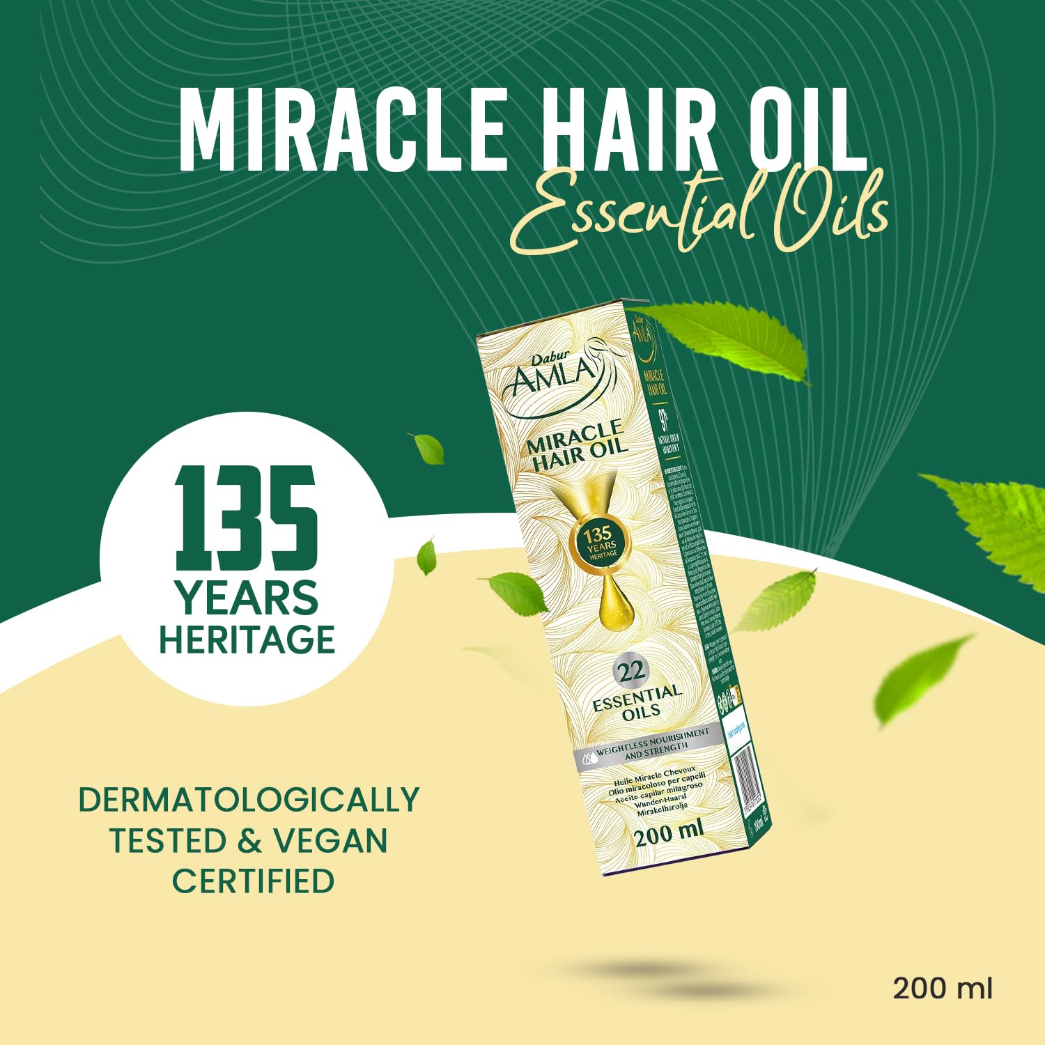 Dabur Amla Luxe Hair Oil application scene ready for lightweight conditioning.
