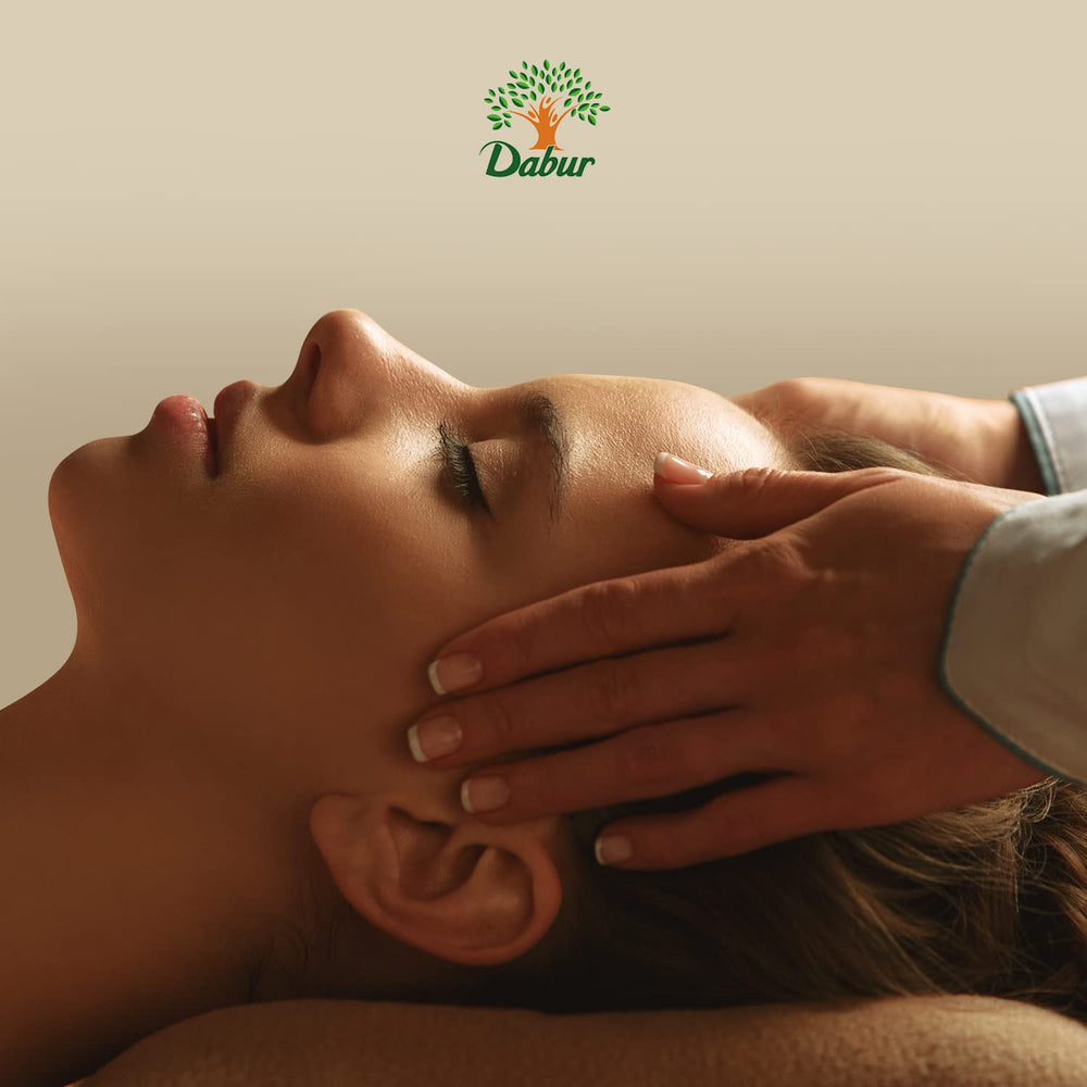 Dabur Kachi Ghani Mustard Oil applied for a soothing body massage and relaxation.