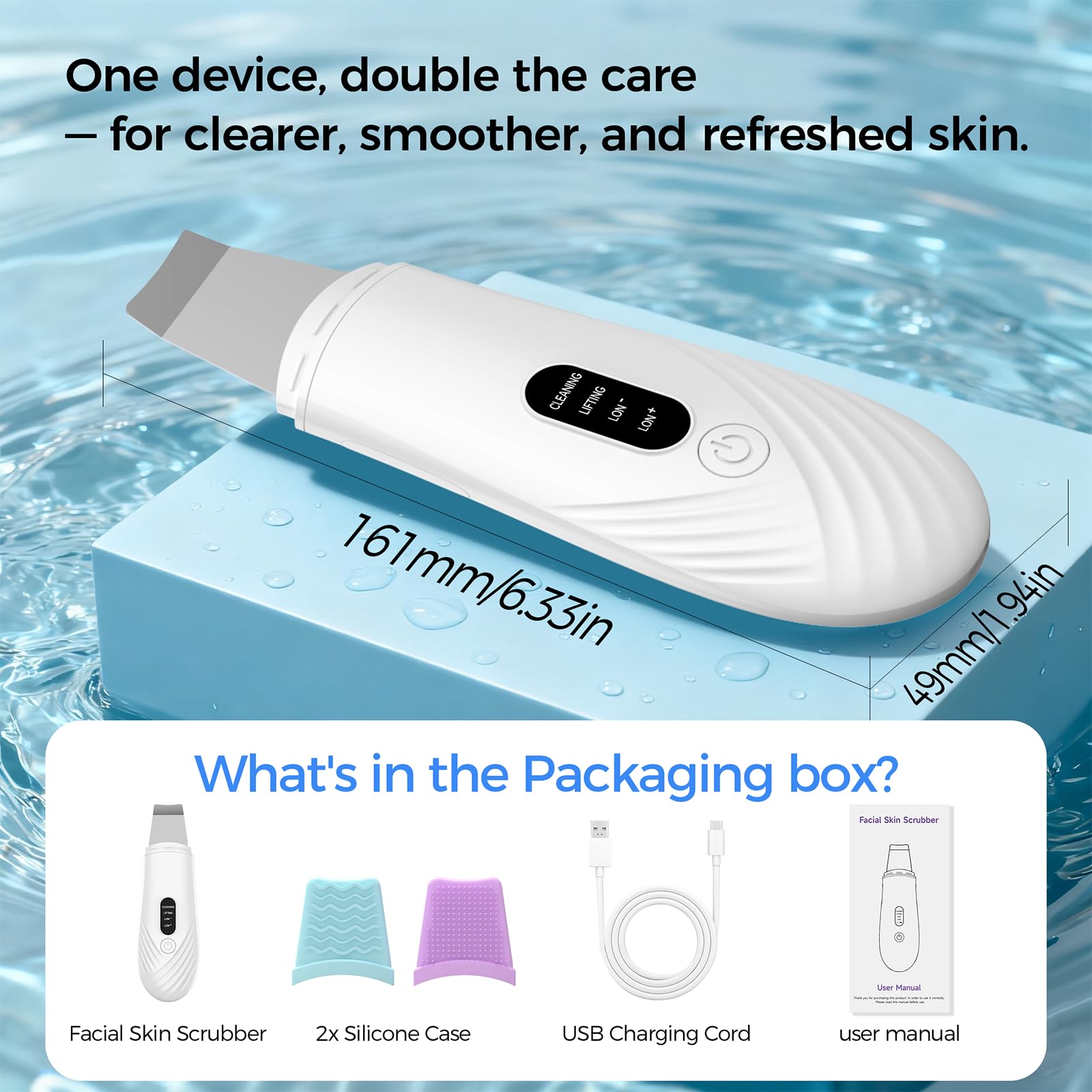 DABZAL Skin Scrubber close-up of stainless steel tip for pore cleaning.