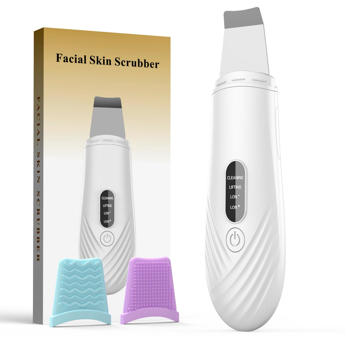 DABZAL Skin Scrubber white front view with four cleansing modes.