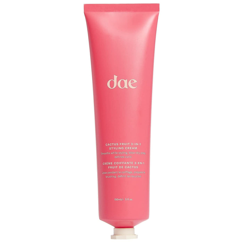DAE Cactus Fruit 3-In-1 Styling Cream bottle closeup, smooths hair for sleek styles