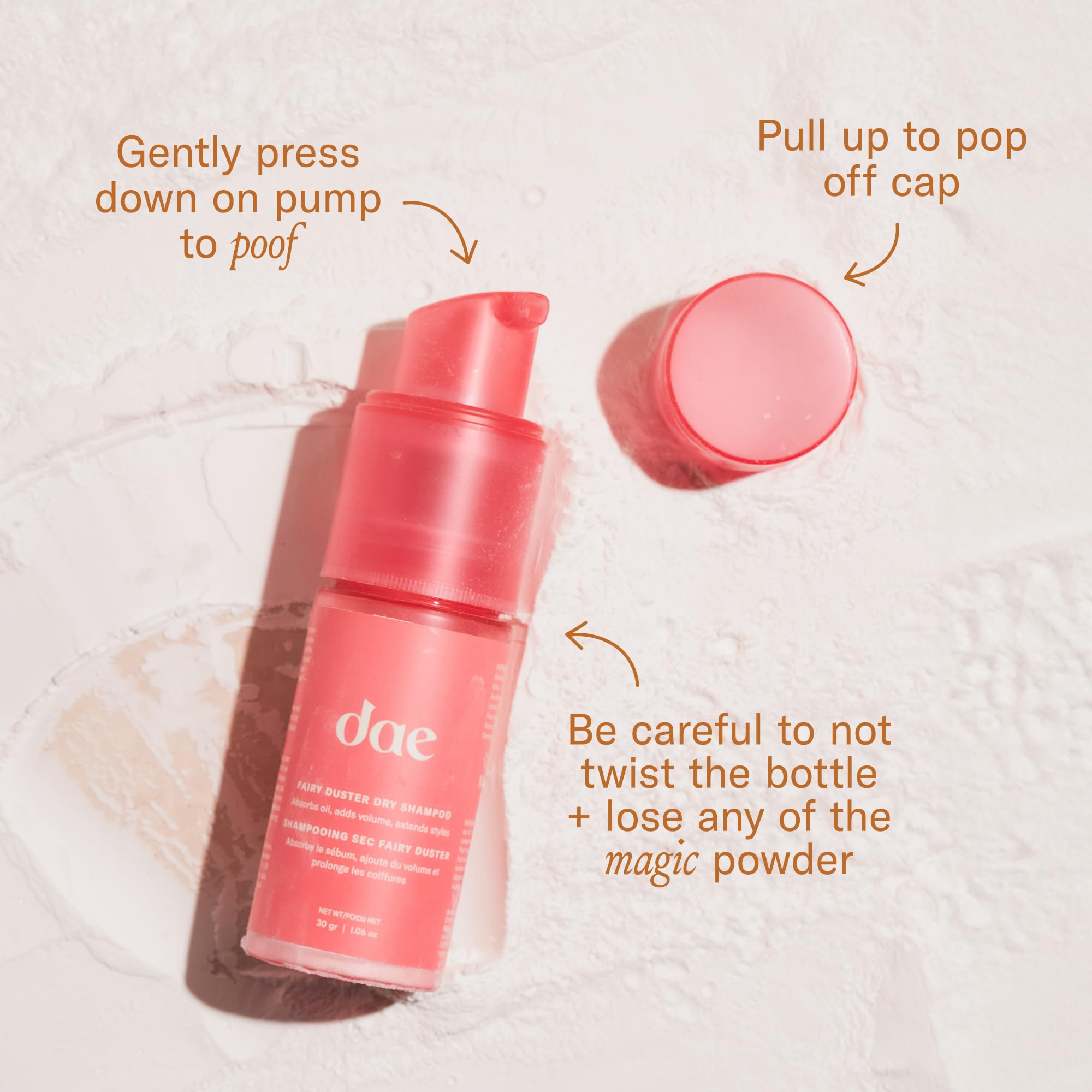 DAE Fairy Duster powder at roots for an instant lift and refreshed look.