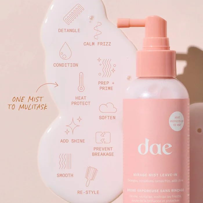 DAE Mirage Mist smooths hair when combing through damp strands