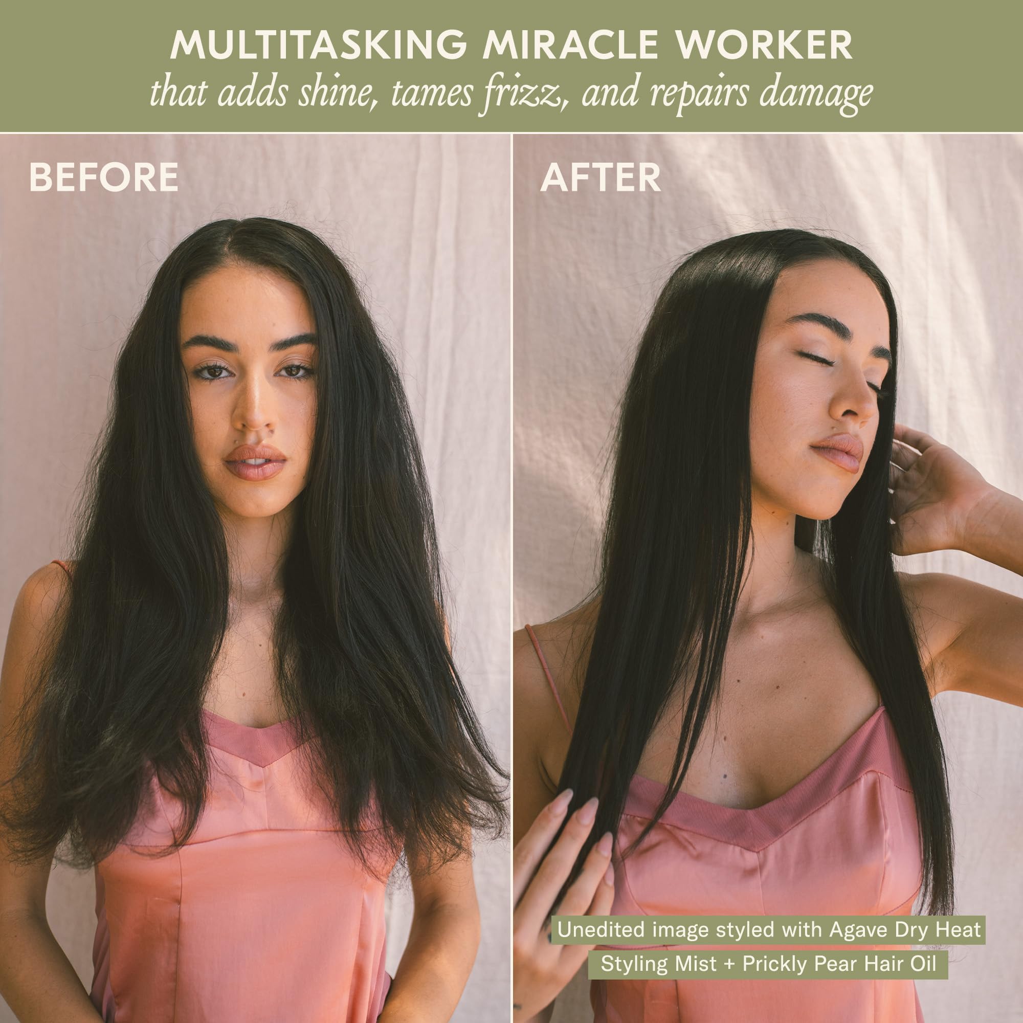 DAE Prickly Pear Hair Oil on dry hair adds shine and softness.