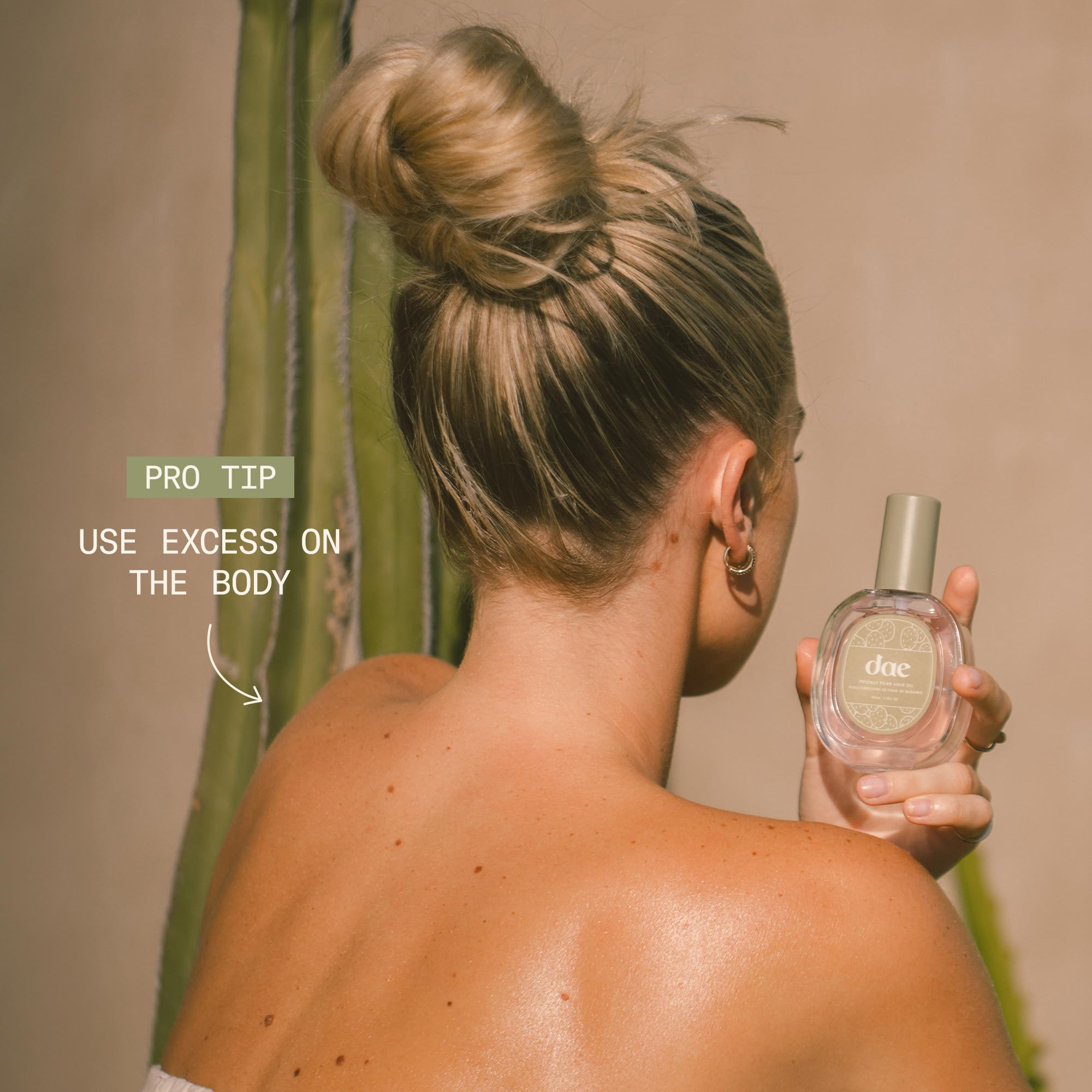 DAE Prickly Pear Hair Oil at night use for overnight hydration.