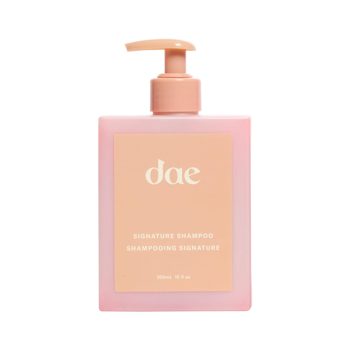 DAE Signature Shampoo bottle front, showcasing gentle cleansing for dry hair.