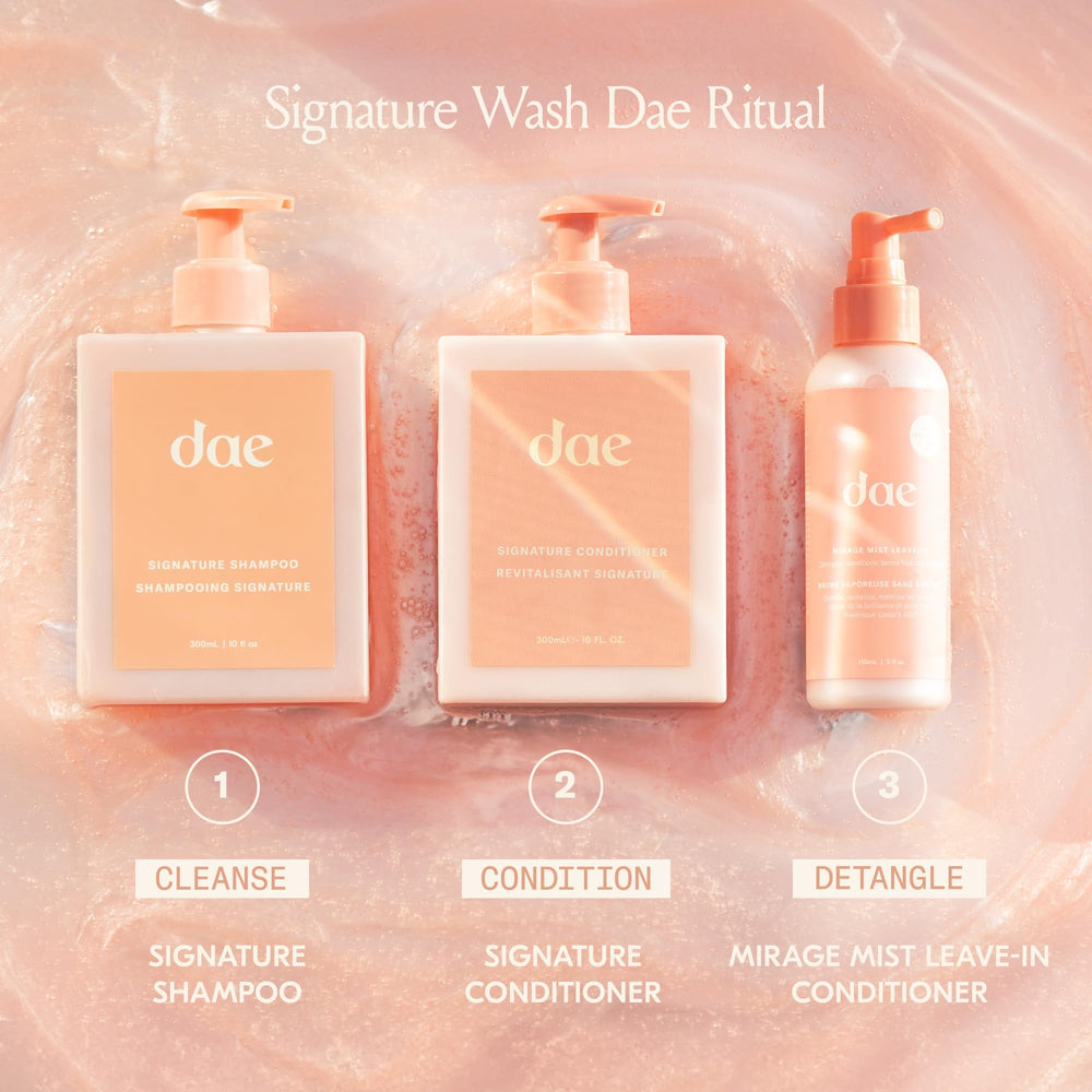 DAE Signature Shampoo hibiscus extract emphasizes moisture retention and elasticity.