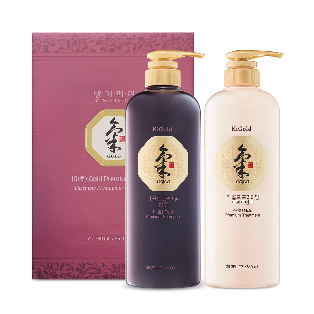 Daeng Gi Meo Ri Ki Gold Premium Shampoo bottle view showing scalp-friendly formula and vitality