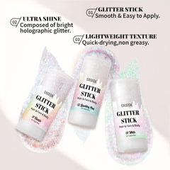 DAGEDA Dazzle Stick body glitter highlights collarbones and skin for radiant outfits.
