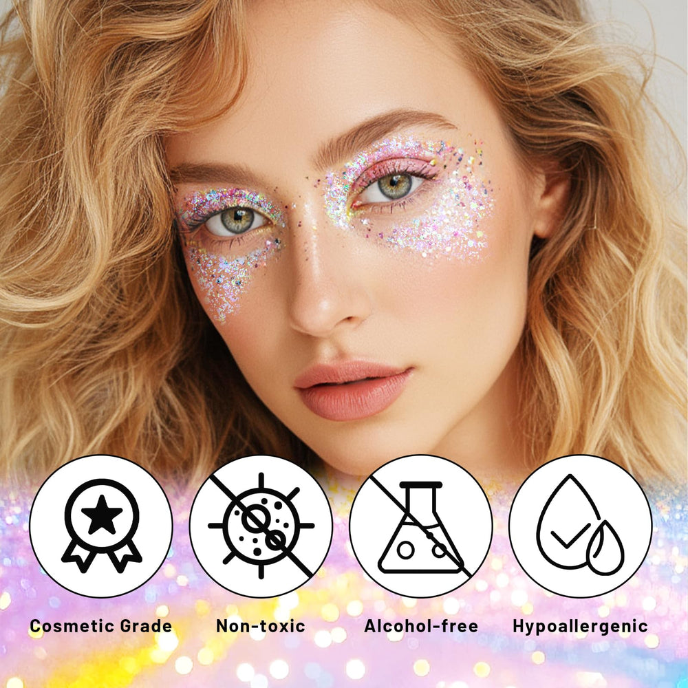 DAGEDA Dazzle Stick face glitter provides quick, eye-catching shine.
