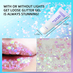 DAGEDA glitter gel eye makeup application with bold, luminous eyelid shine.