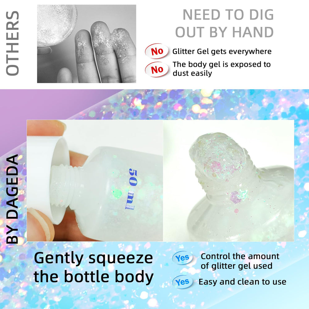 DAGEDA glitter gel for nails and hair adds sparkling accents.