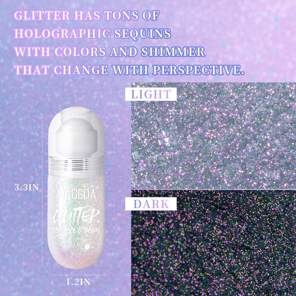 DAGEDA glitter on skin shows even, streak-free coverage during wear.
