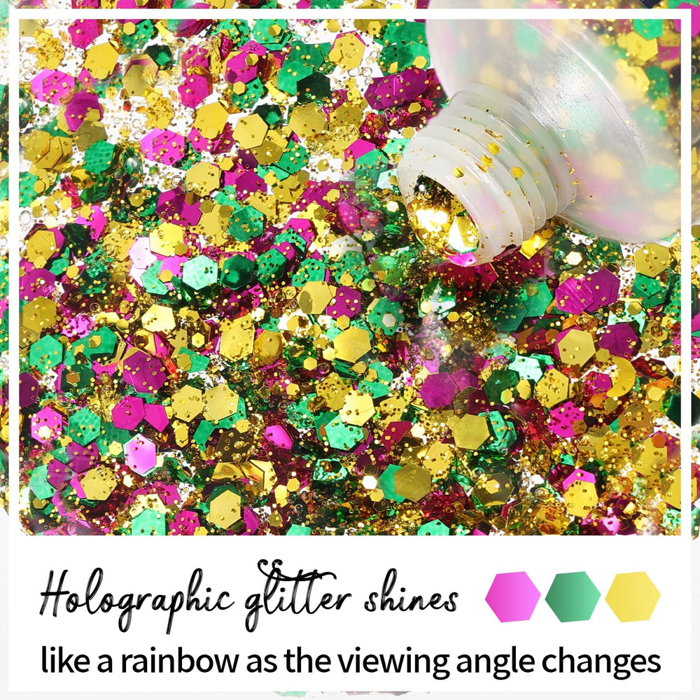 DAGEDA Mardi Gras glitter gel para cuerpo, brillo festivo y ligero