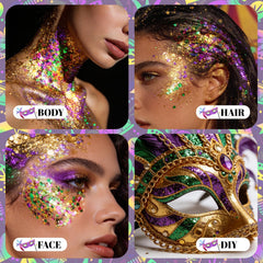 DAGEDA Mardi Gras glitter gel para rostro, acabado iridiscente y versátil