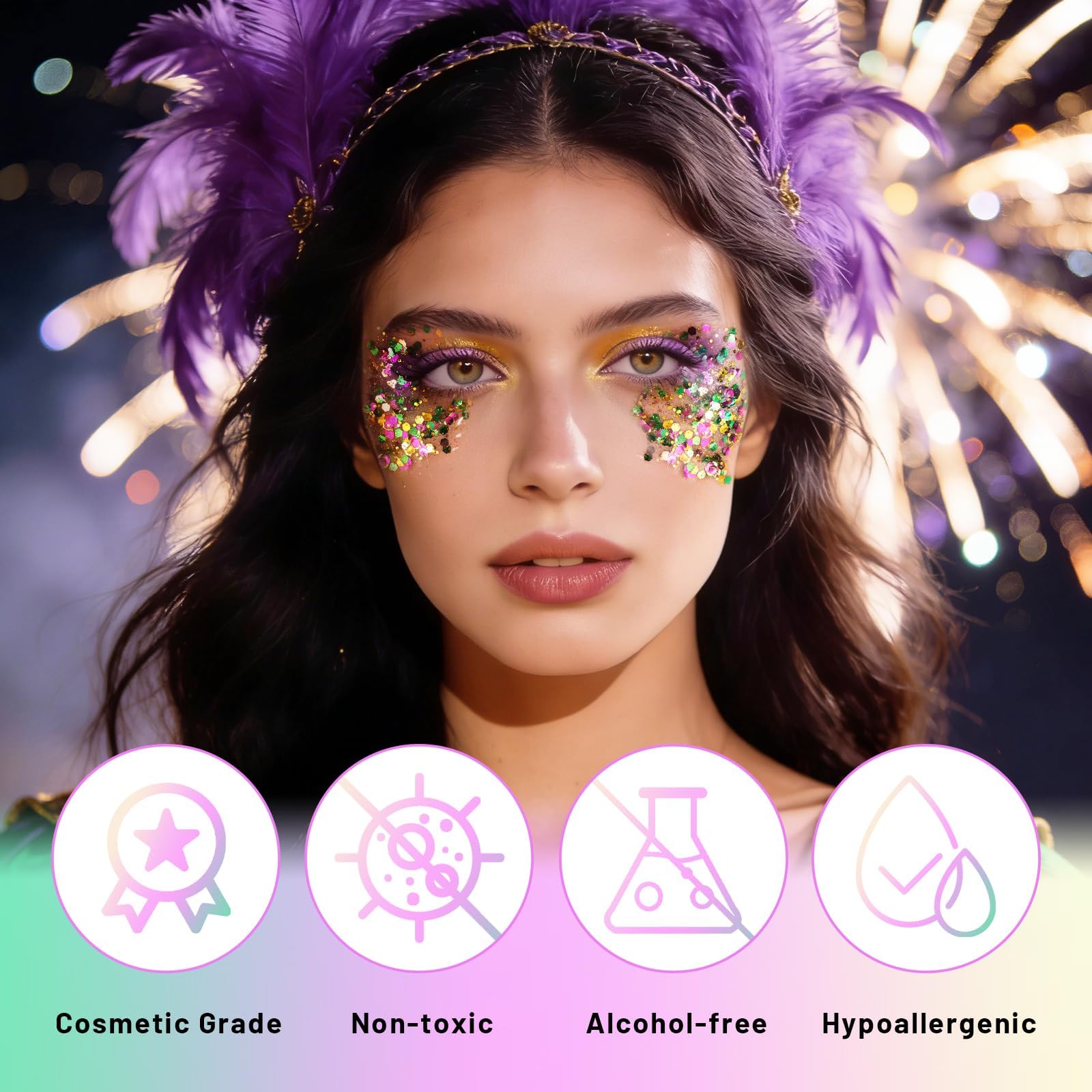 DAGEDA Mardi Gras glitter gel, tubo de 50 ml para aplicación fácil
