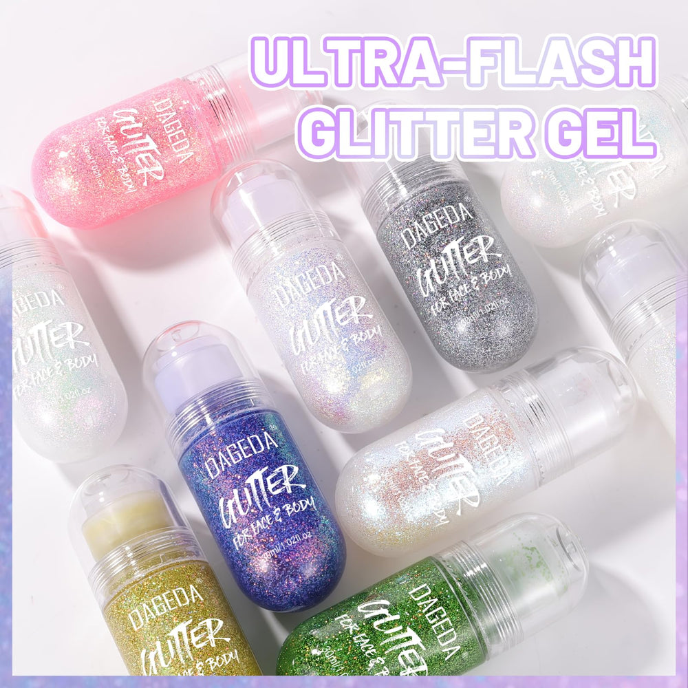 DAGEDA mermaid makeup glitter close-up shows fine holographic sequins.