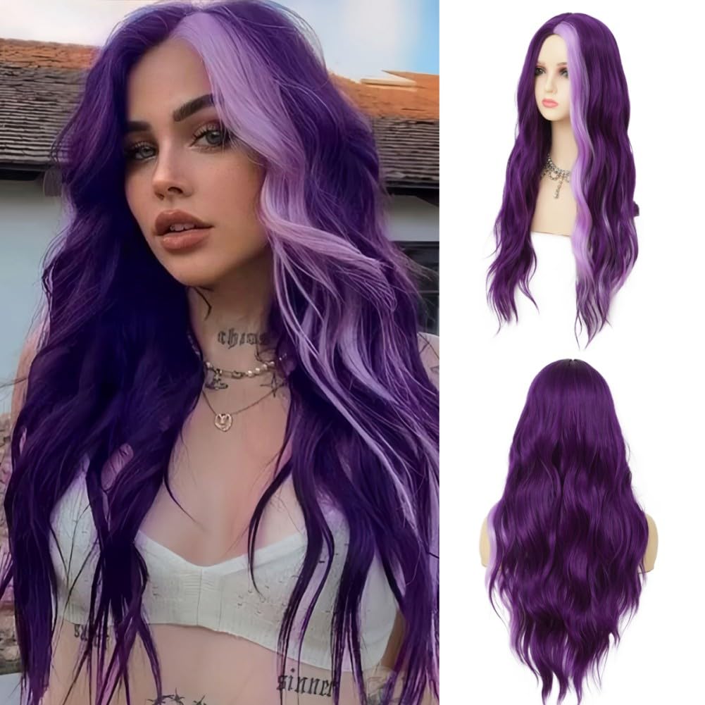 Dai Cloud dark purple wavy long wig for a bold everyday look