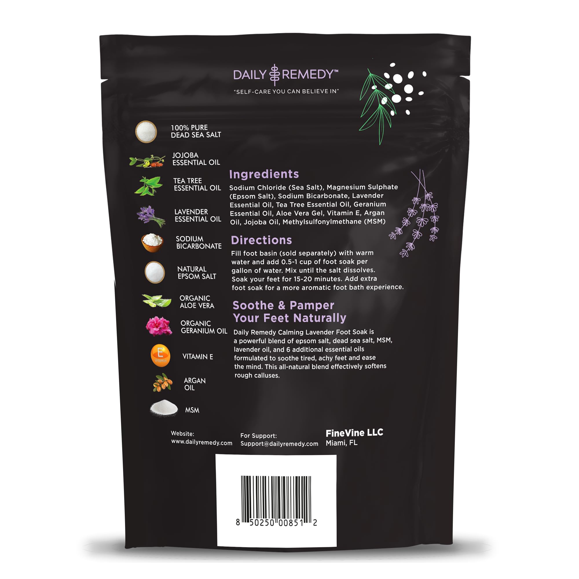 Daily Remedy Calming Lavender Foot Soak vertido en recipiente, relajación rápida para pies agotados