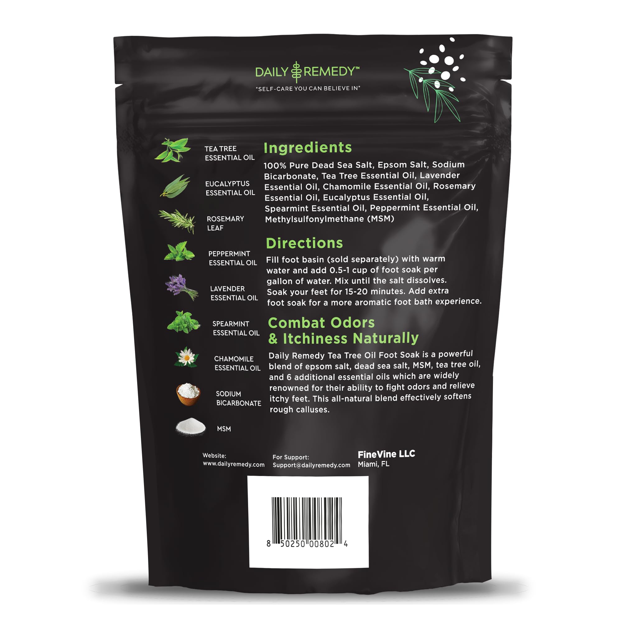 Daily Remedy Epsom Salt Foot Soak highlighting mineral-rich soak for relief.