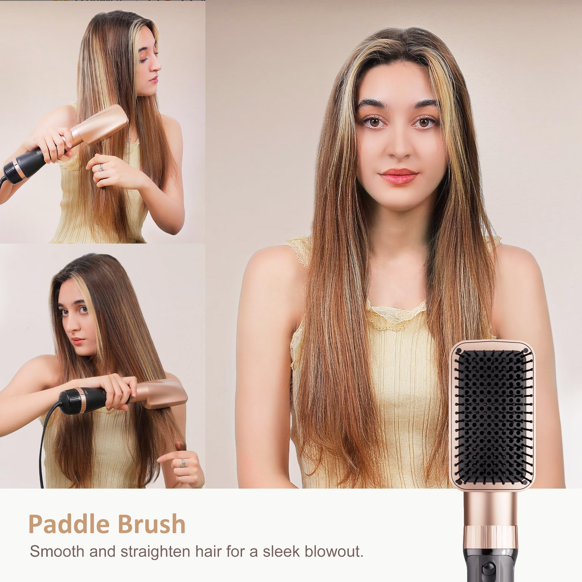Paddle brush assists sleek straight styles and easy detangling