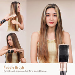 Paddle brush assists sleek straight styles and easy detangling