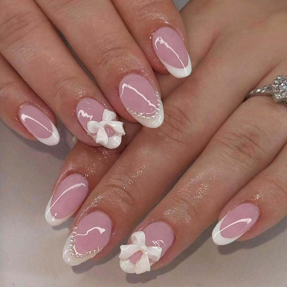 DAJIJIYOU Bow Pearl White French Tip nails for an elegant, instant glam look