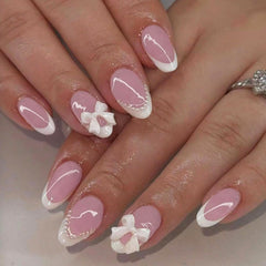 DAJIJIYOU Bow Pearl White French Tip nails for an elegant, instant glam look