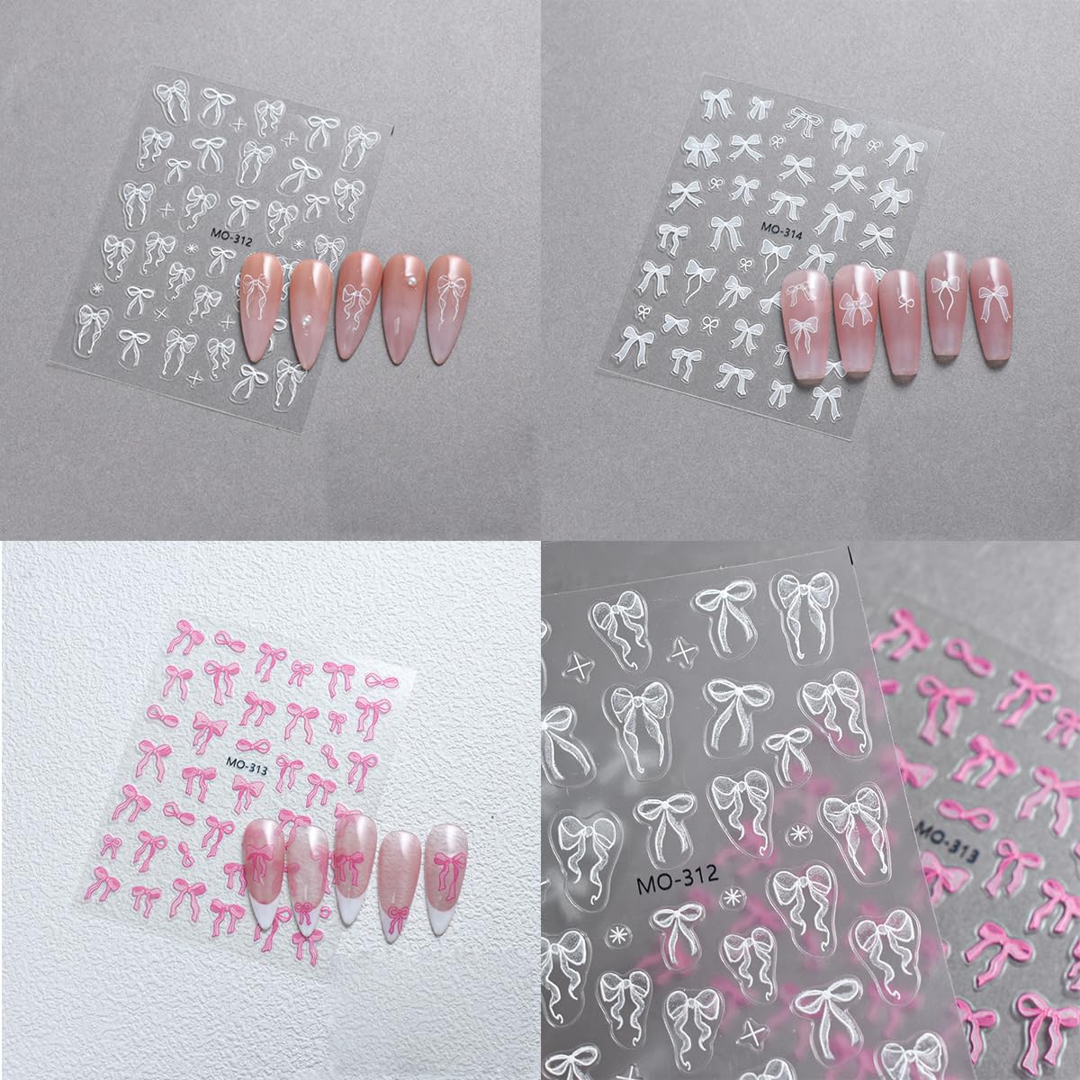 DAJIJIYOU diseño lazo rosa/blanco, opción para uñas naturales o extensiones.