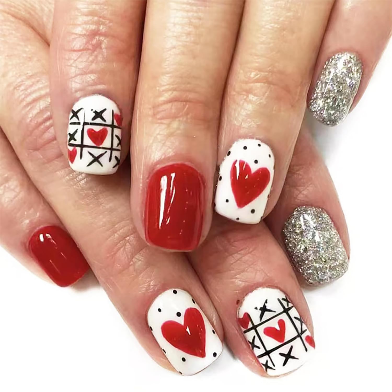 DAJIJIYOU uñas postizas con corazón rojo, ideales para look elegante y fiesta