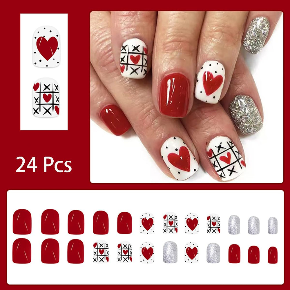 DAJIJIYOU uñas con corazón rojo, perfectas para eventos nocturnos y elegancia diaria