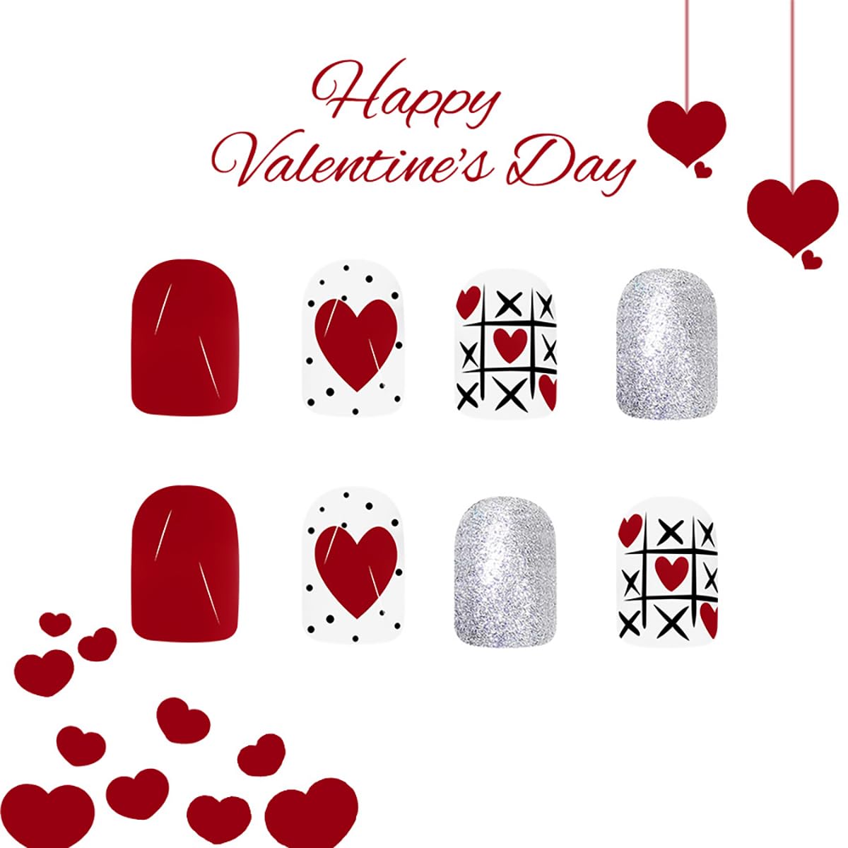 DAJIJIYOU diseño de corazón rojo en uñas cortas, útiles para eventos especiales
