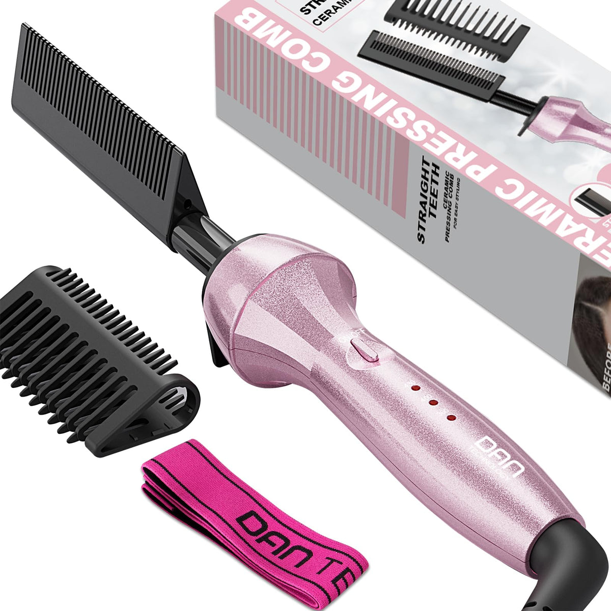 DAN Technology 500 High Heat hot comb pink handle for fast wig straightening.
