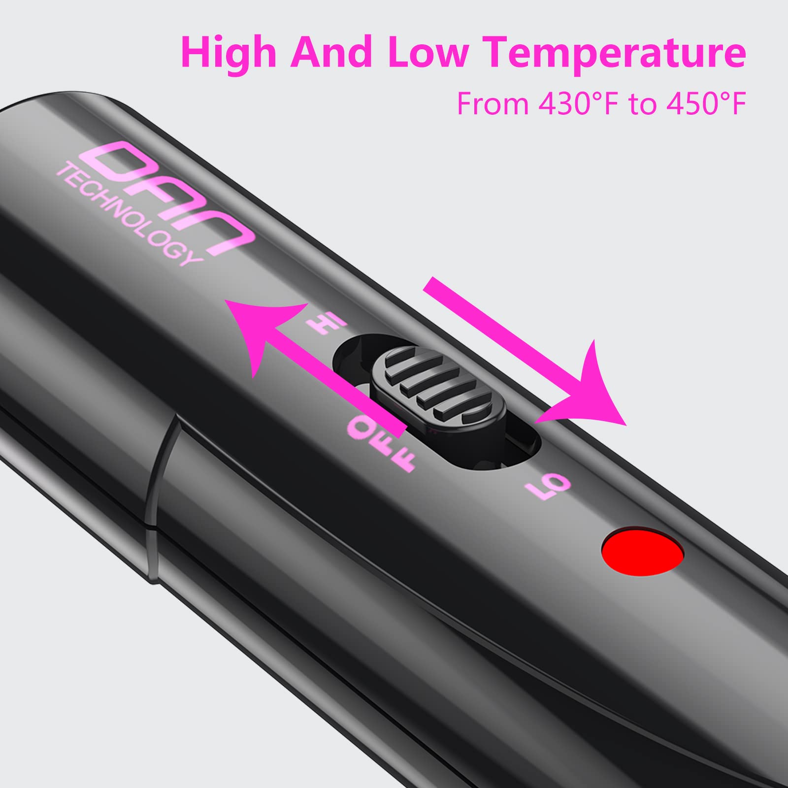 DAN Technology high and low heat switches for different hair types.