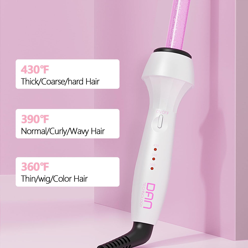 DAN Technology tourmaline ceramic barrel delivers smooth, frizz-free styling with negative ion technology.