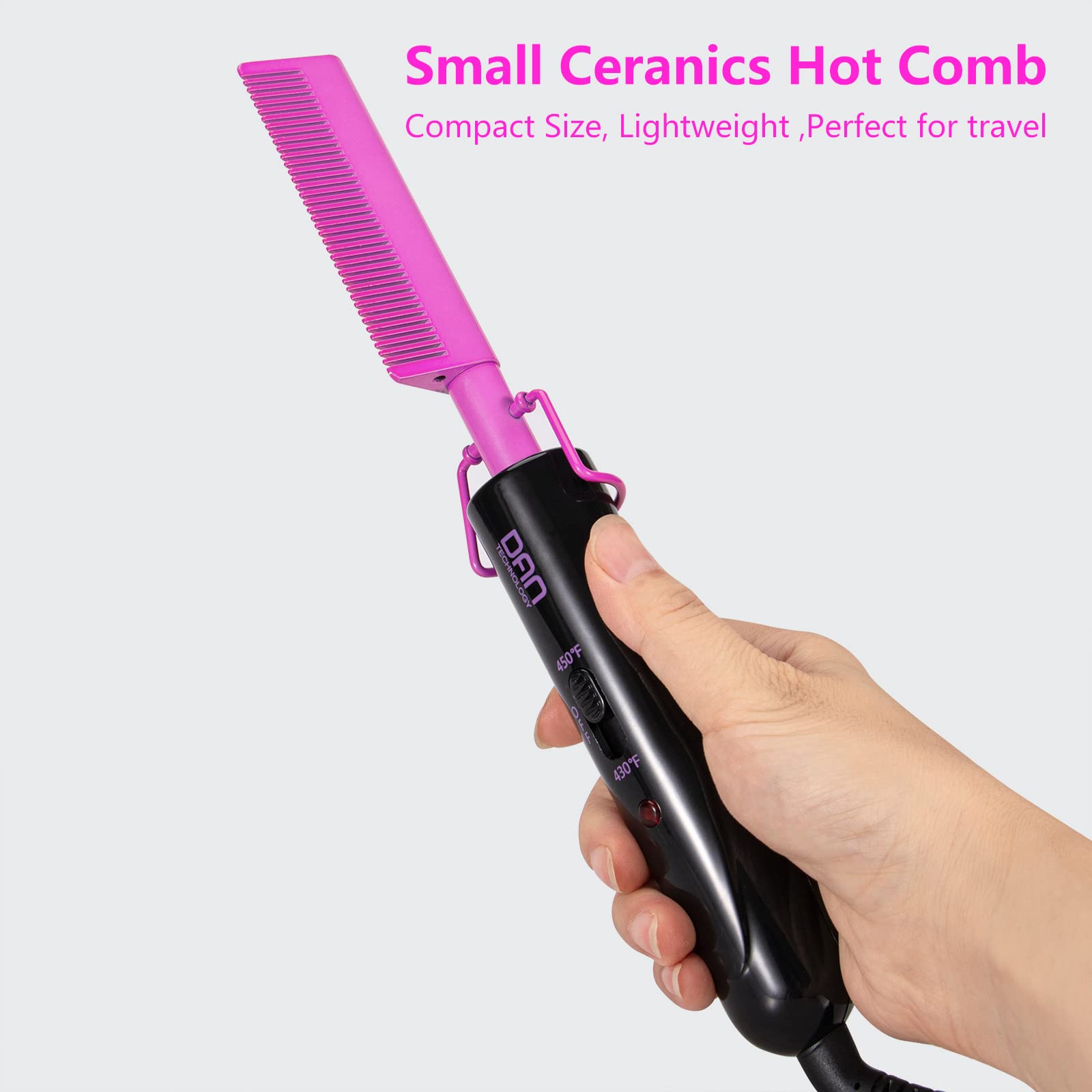 DAN Technology wig-styling compact hot comb for lace front wigs.