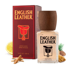 Dana English Leather aftershave bottle front highlights timeless masculine fragrance for daily wear