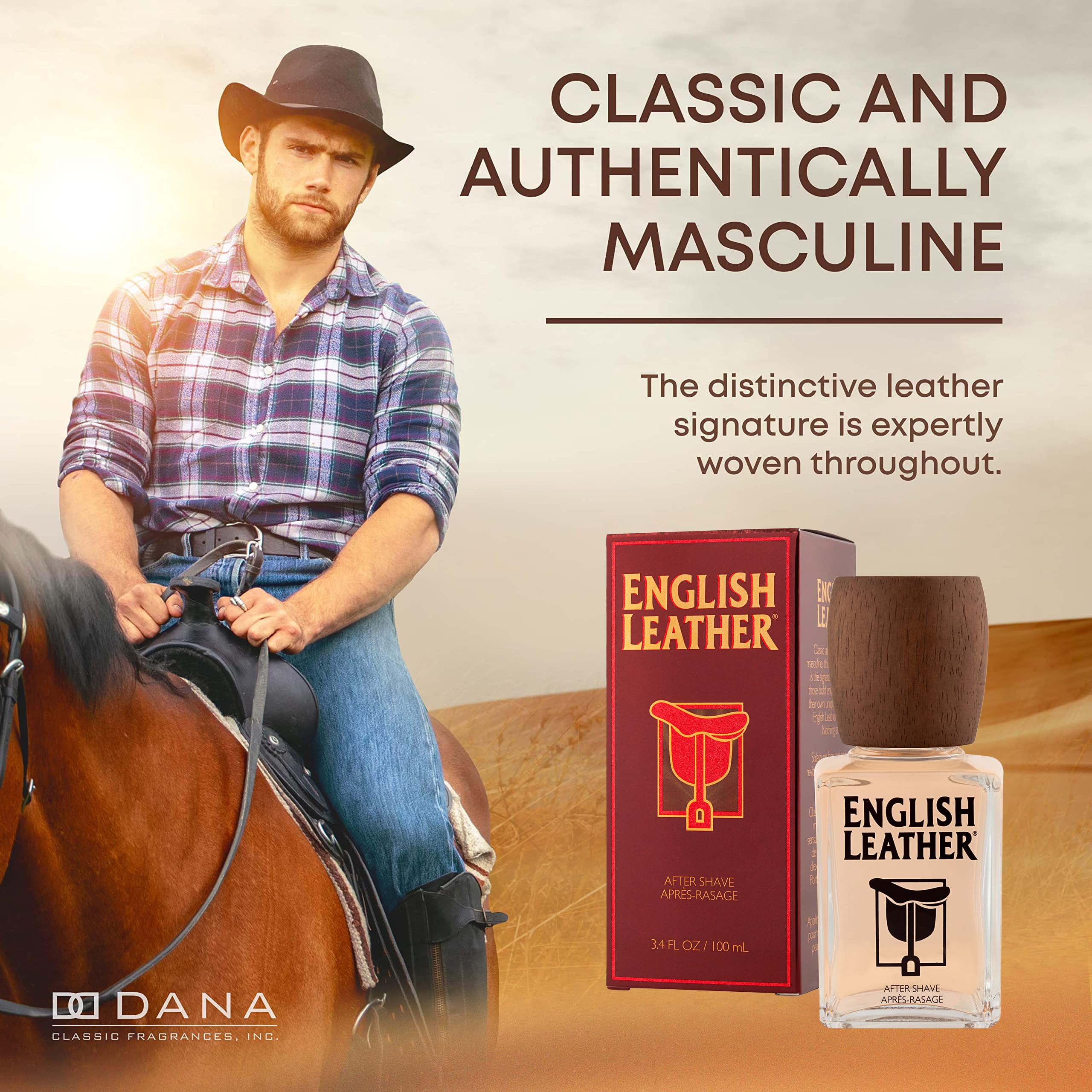 Dana English Leather aftershave splash conveys rugged scent for confident evenings