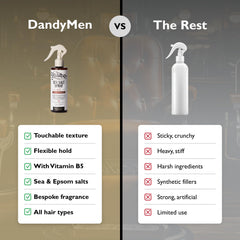 DandyMen Sea Salt Spray ofrece fijación flexible para estilo diario.