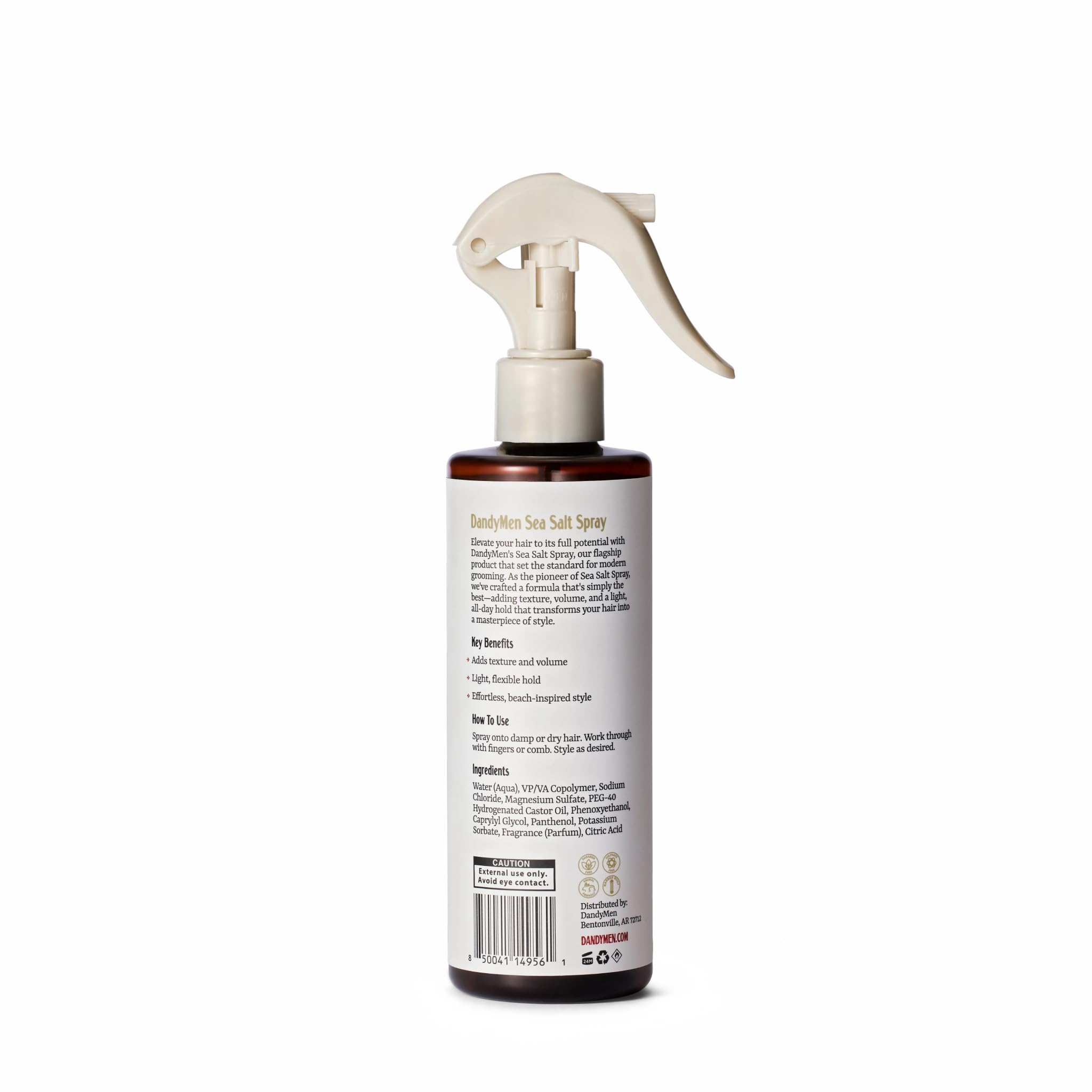 DandyMen Sea Salt Spray entrega Saffron Ember para un acabado elegante.