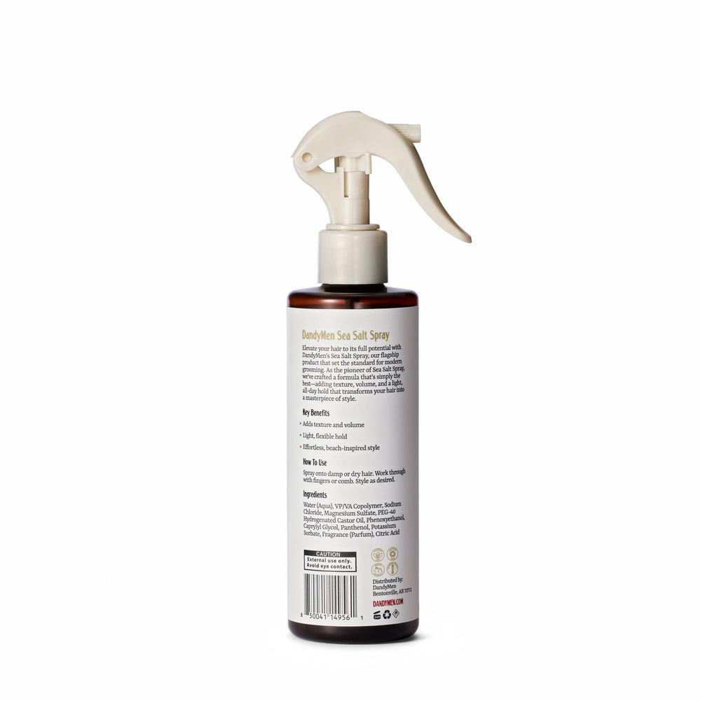 DandyMen Sea Salt Spray entrega Saffron Ember para un acabado elegante.