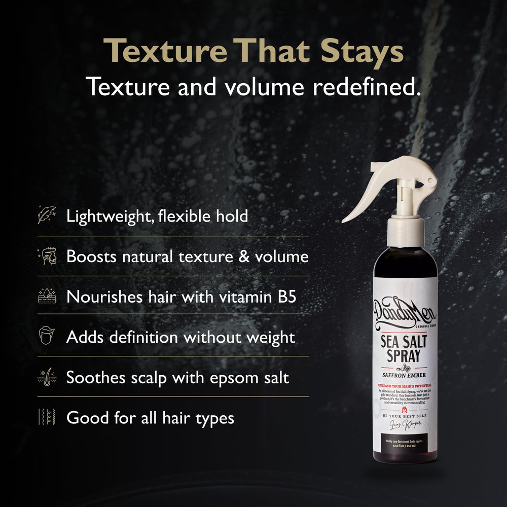 DandyMen cabello con volumen y textura natural usando el spray de sal.