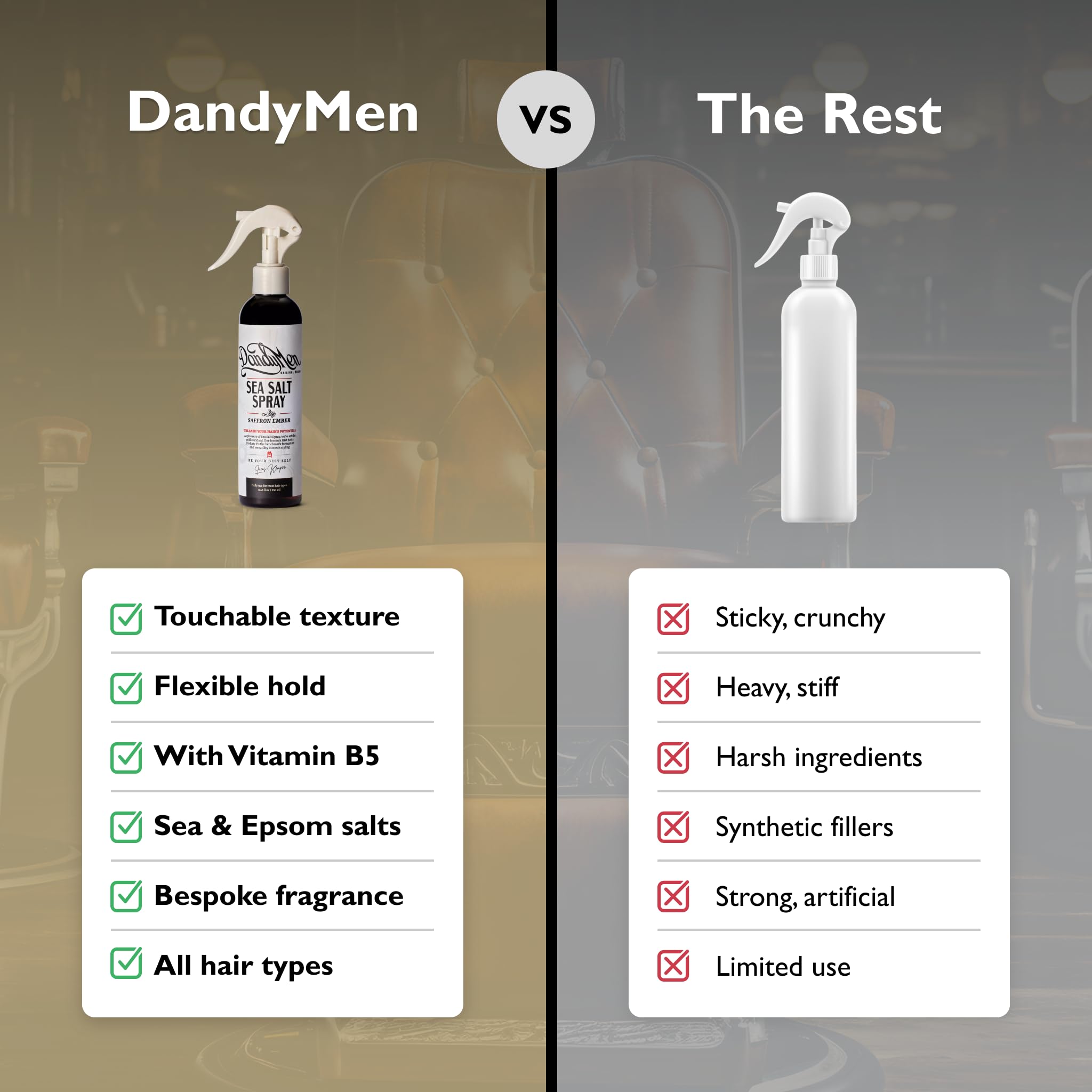 Primer plano de peinado texturizado con sal marina de DandyMen.