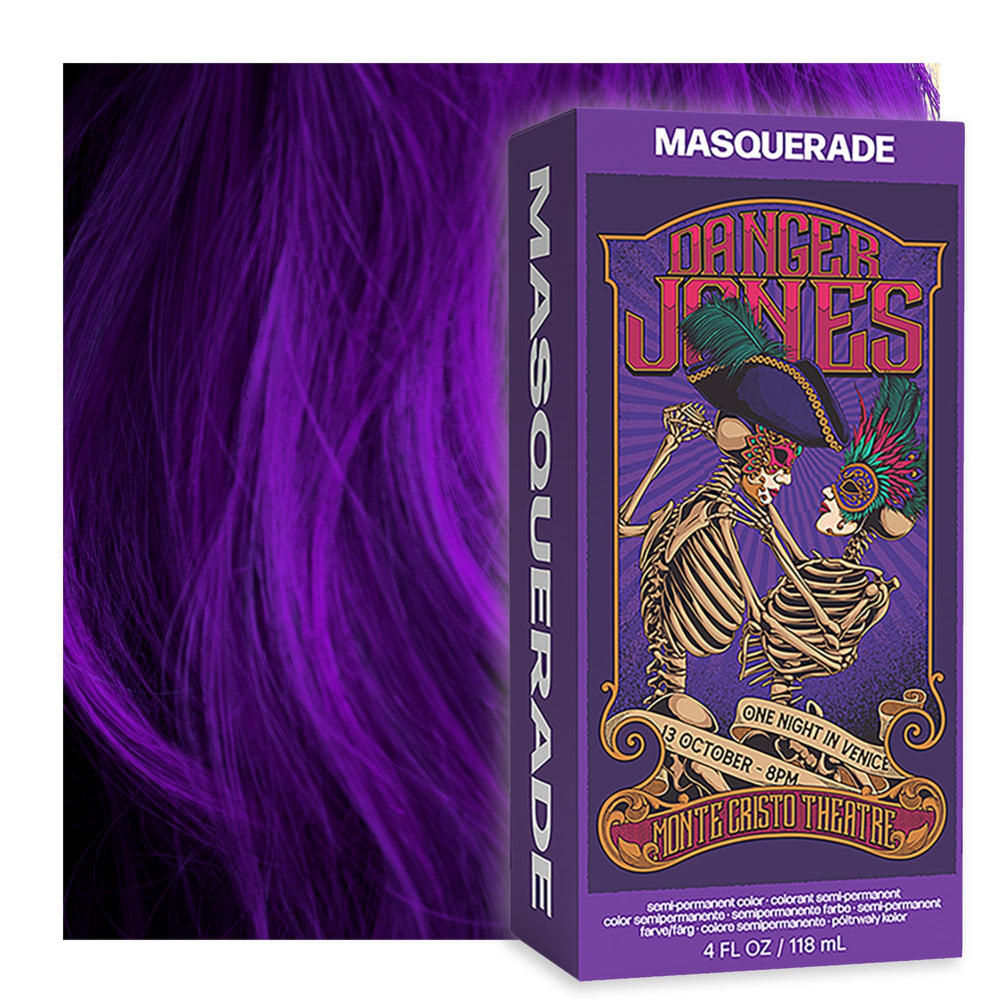Danger Jones Masquerade Purple bottle pour shows smooth application and bold color payoff