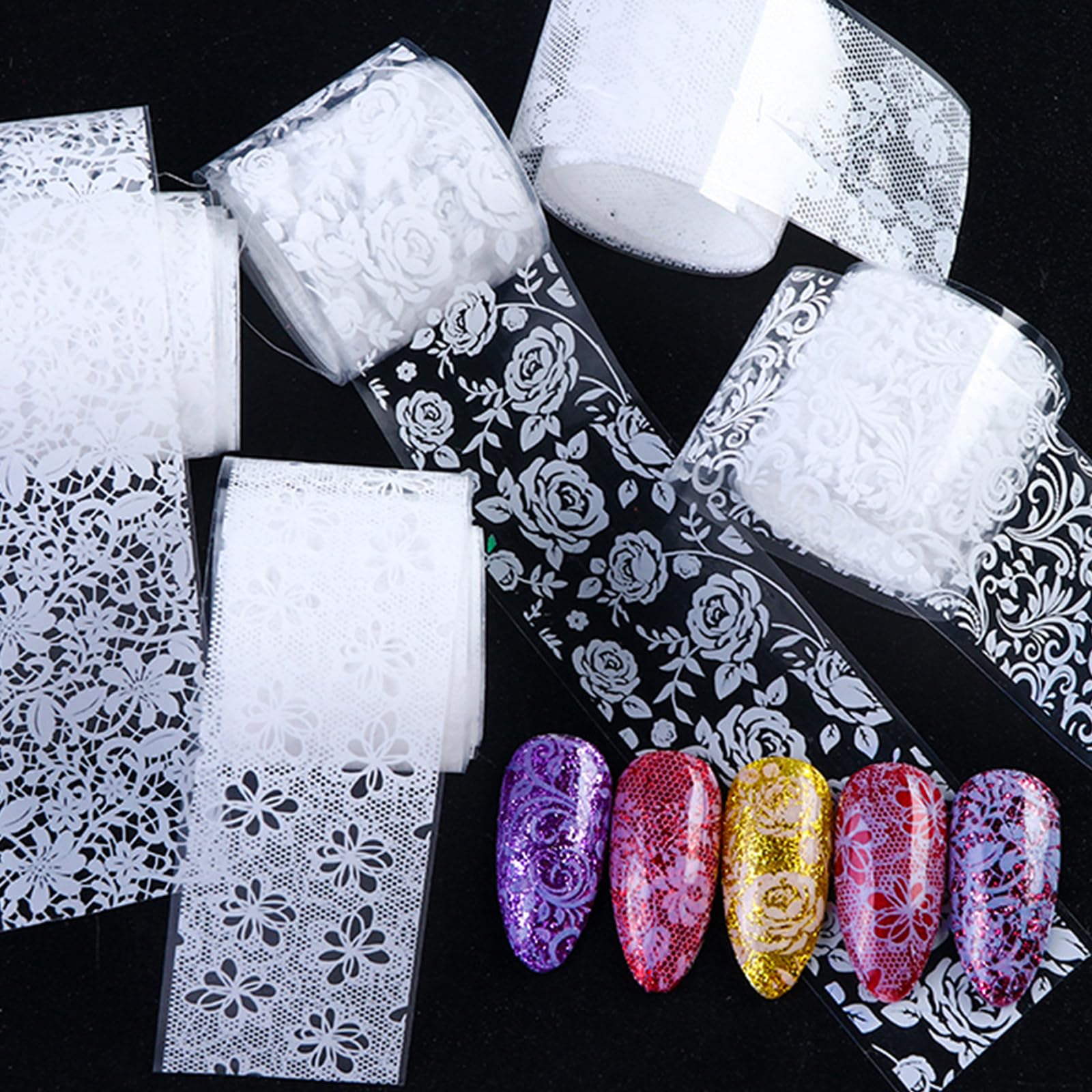 DANNEASY aplicación fácil de láminas en uñas con adhesivo adecuado.