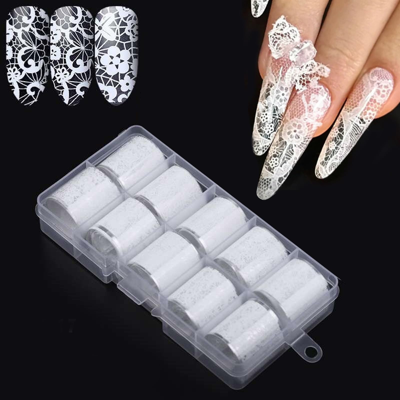 DANNEASY láminas de encaje para uñas en blanco, diseño elegante para manicuras.