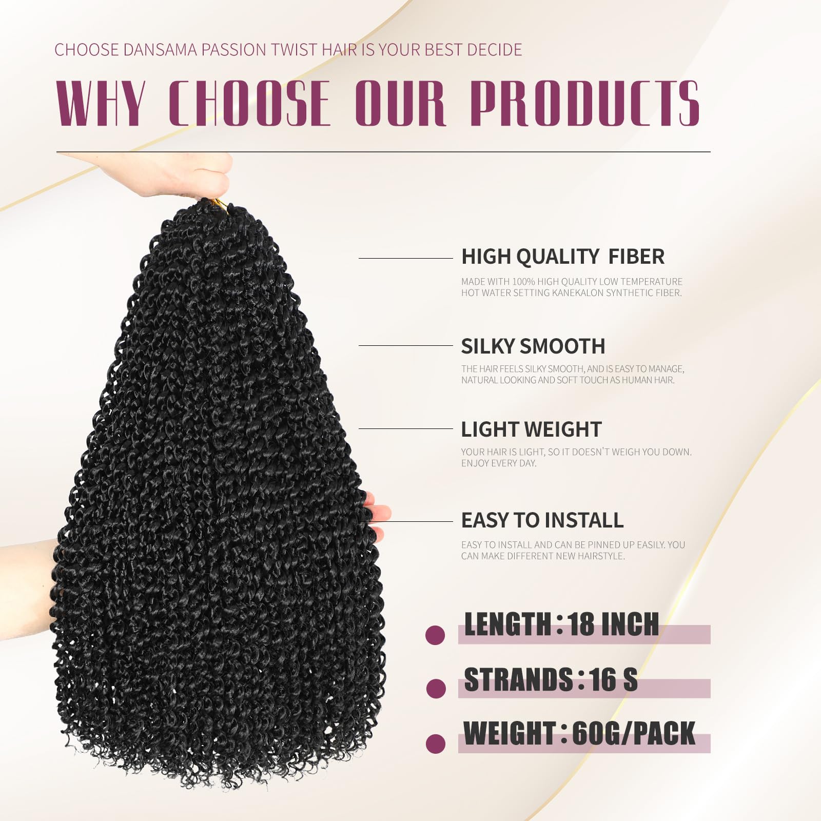 Dansama Passion Twist 18in closeup reveals soft fiber and easy blend with natural hair