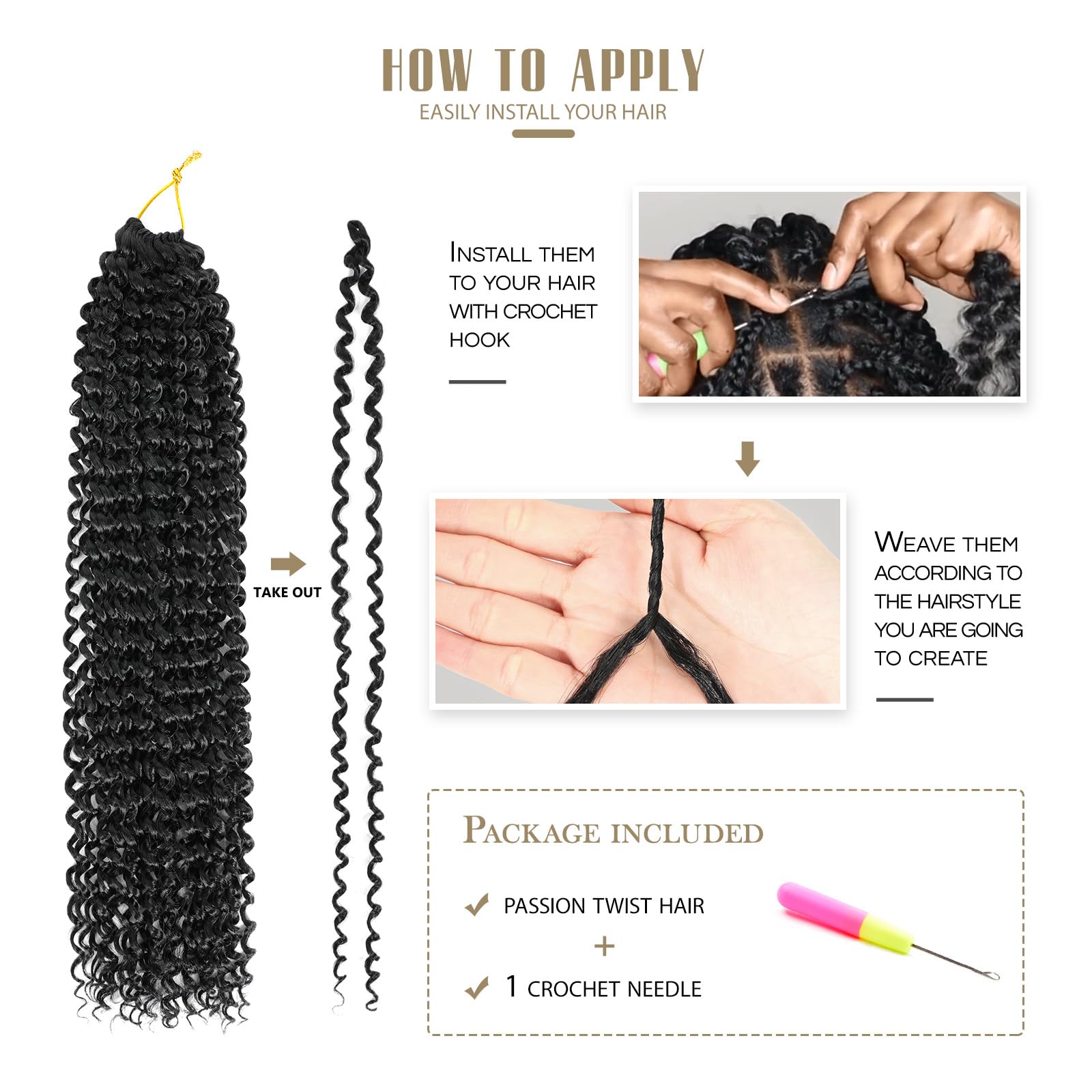 Dansama Passion Twist 18in crochet needle included for quick installation