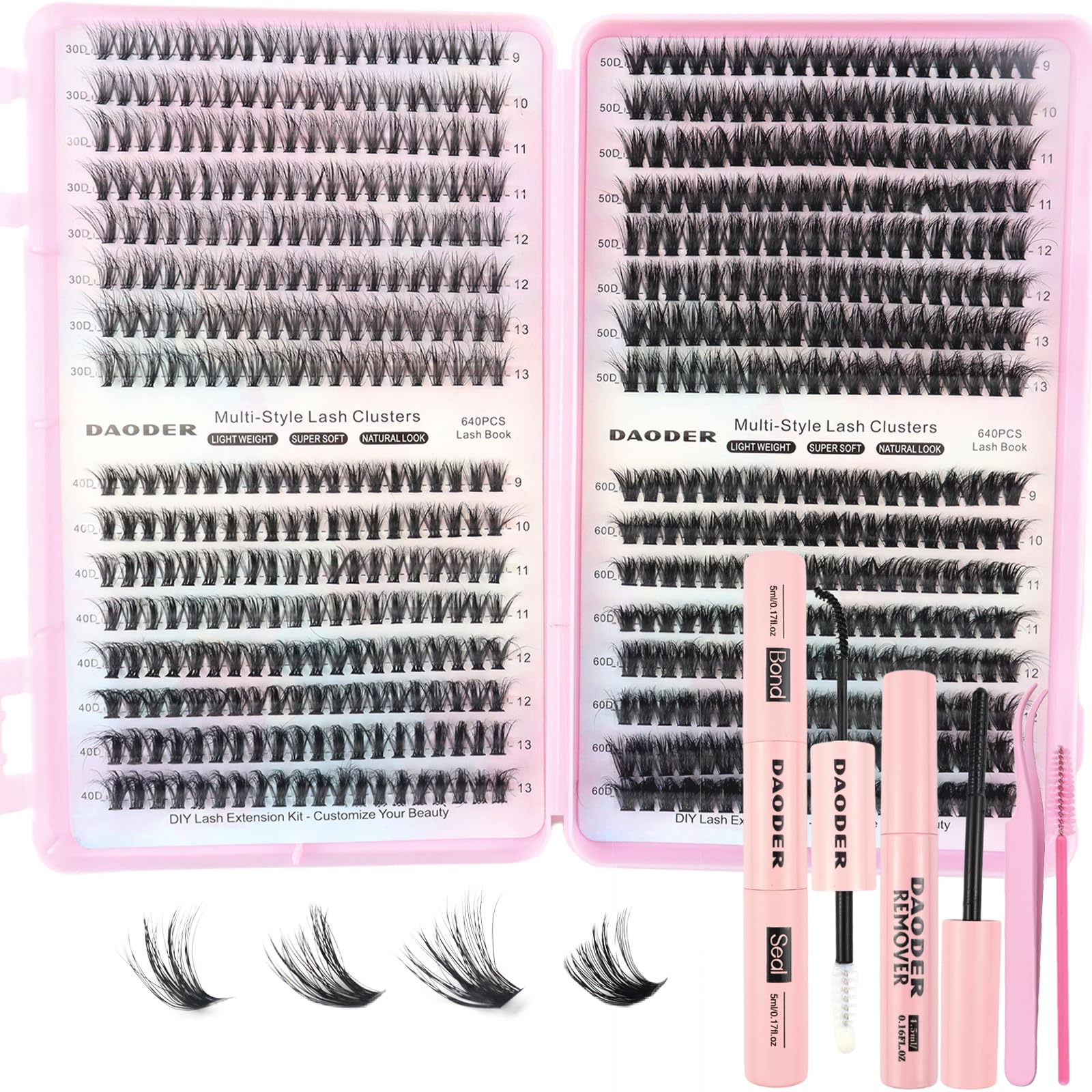 DAODER Wispy Lash Cluster Kit 640pcs for natural at-home eyelash extensions